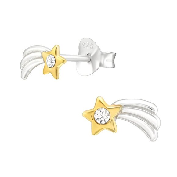 Sterling Silver Two Tone Shooting Star Studs - Picture 1 of 12
